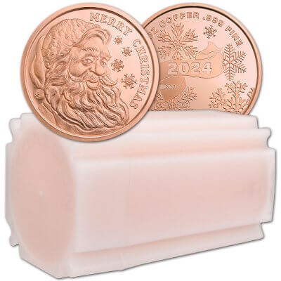 1 oz Golden State Mint Copper Round 2024 Santa .999 Fine Tube of 20
