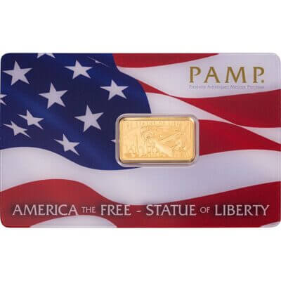 5 gram Gold Bar PAMP America the Free Statue of Liberty 999.9 Fine in Assay