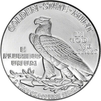 TEN (10) 2 oz. Golden State Mint Silver Round Incuse Indian .999 Fine