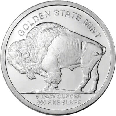 5 oz. Golden State Mint Silver Round Buffalo Design .999 Fine