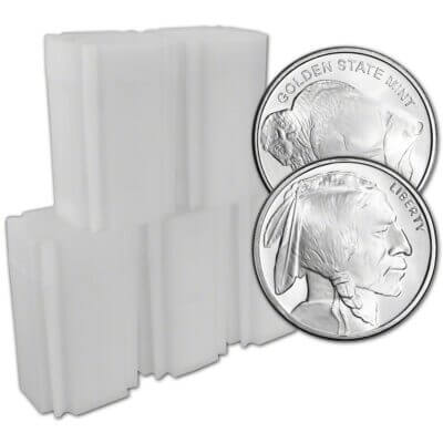 100 pc 1 oz. Golden State Mint Silver Round Buffalo .999 Fine 5 Tubes of 20
