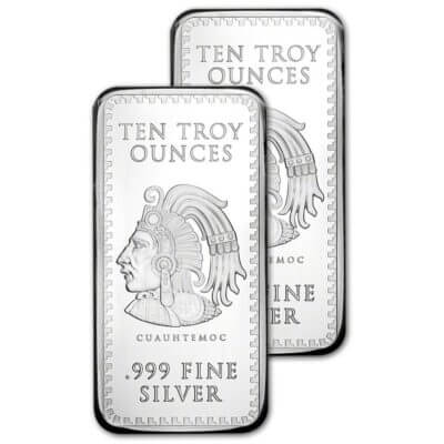 TWO (2) 10 oz Golden State Mint Silver Bar Aztec Calendar .999 Fine