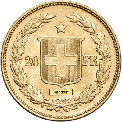 Swiss Gold 20 Francs .1867 oz - Confoederatio - AU - Random Date