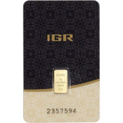 1 gram IGR Gold Bar - Istanbul Gold Refinery - 999.9 Fine in Sealed Assay