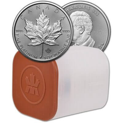 2024 Canada Platinum Maple Leaf 1 oz $50 - BU - 1 Roll Ten 10 Coins in Mint Tube