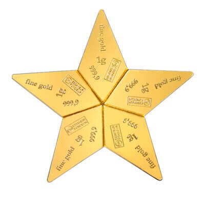 Valcambi Suisse 5x1 Gram Gold Star CombiBar (0.160754 oz) with Assay Card