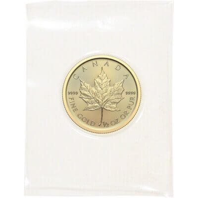 Canada Gold Maple Leaf 1/2 oz $20 BU .9999 Fine Random Date Mint Sealed Plastic