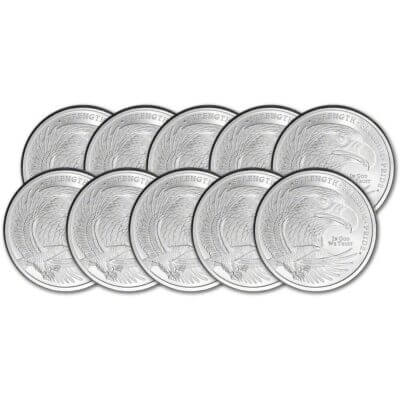 TEN (10) 1 oz. Golden State Mint Silver Round Eagle Design .999 Fine