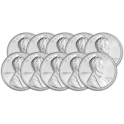 TEN (10) 1 oz. Golden State Mint Silver Round Lincoln Cent Design .999 Fine