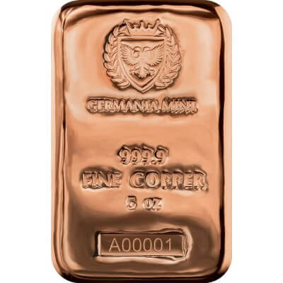 5 oz Germania Mint Copper Bar 999.9 Fine