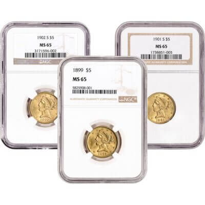 US Gold $5 Liberty Head Eagle - NGC MS65 - Random Date and Label