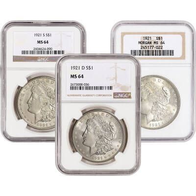 1921 US Morgan Silver Dollar $1 - NGC MS64 - Random Label