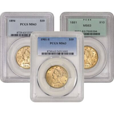 US Gold $10 Liberty Head Eagle - PCGS MS63 - Random Date and Label