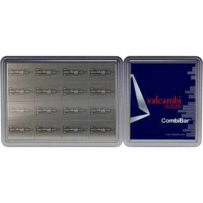4 oz Valcambi 16x0.25 oz Silver Skyline CombiBar with Assay Card