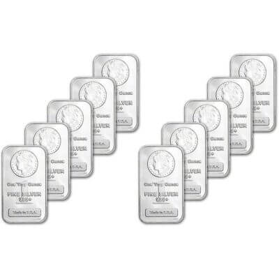TEN (10) 1 oz. Highland Mint Silver Bar - Morgan Dollar Design .999+ Fine
