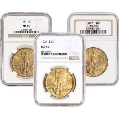 US Gold $20 Saint-Gaudens Double Eagle - NGC MS65 - Random Date and Label