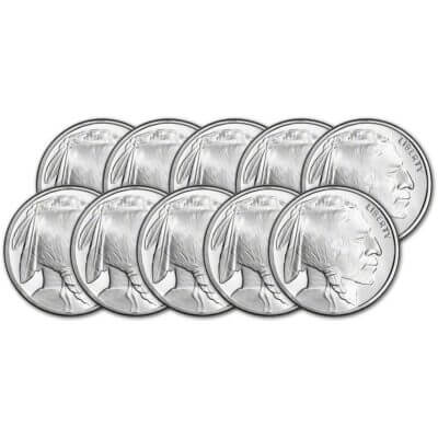 TEN (10) 1 oz. Golden State Mint Silver Round Buffalo Design .999 Fine
