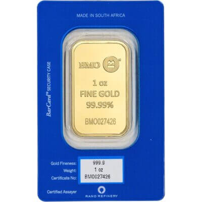 1 oz Gold Bar BMO Bank of Montreal 999.9 Fine in Sealed Assay