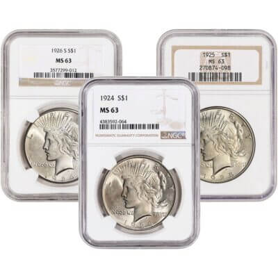 US Peace Silver Dollar - NGC MS63 - (1 Coin) Random Date and Label