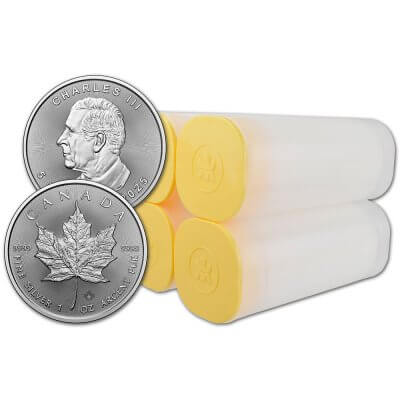 2025 Canada Silver Maple Leaf - 1 oz - $5 - 4 Rolls - 100 Coins in 4 Mint Tubes