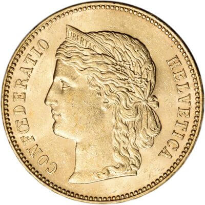 Swiss Gold 20 Francs .1867 oz - Confoederatio - AU - Random Date
