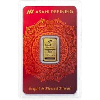 2.5 gram Gold Bar Asahi Refining Diwali .9999 Fine in Sealed Assay