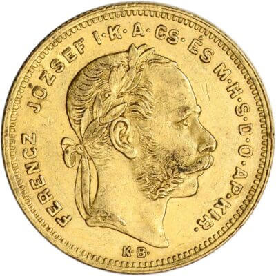 Hungary Gold 8 Forint 20 Francs .1867 oz Franz Joseph I Average Circ Random Date