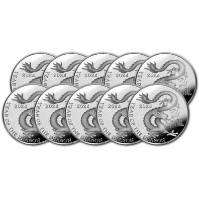 TEN (10) 1 oz Highland Mint Silver Round Lunar Year of the Dragon .999 Fine