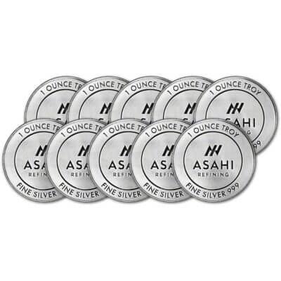 TEN (10) 1 oz Silver Round - Asahi Refining .999 Fine