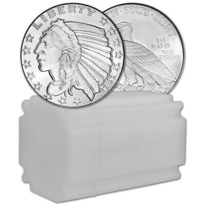 1/2 oz Golden State Mint Silver Round Incuse Indian .999 Fine Tube of 20