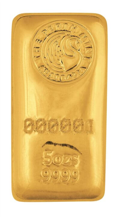 5 oz Gold Bar - Perth Mint - Cast 999.9 Fine