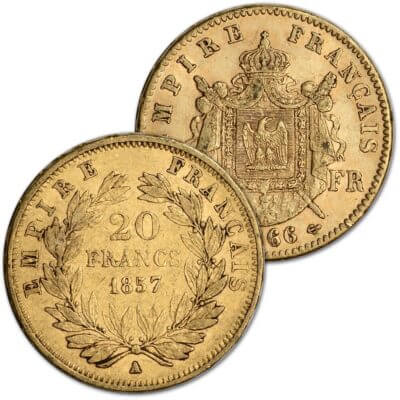 France Gold 20 Francs .1867 oz - Napoleon III -  Avg Circ - Random Date