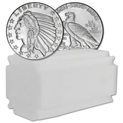 1 oz Golden State Mint Silver Round Incuse Indian .999 Fine Tube of 20