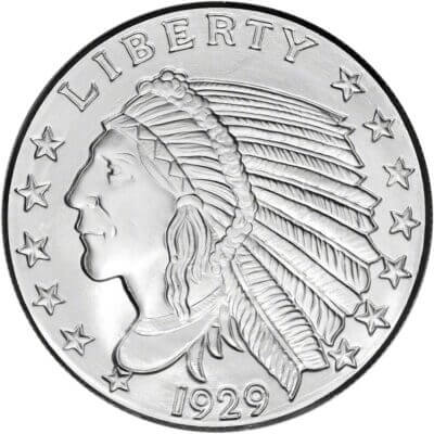 2 oz Golden State Mint Silver Round Incuse Indian .999 Fine
