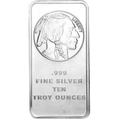 TWO 10 oz. SilverTowne Silver Bar - Buffalo Design - 999 Fine