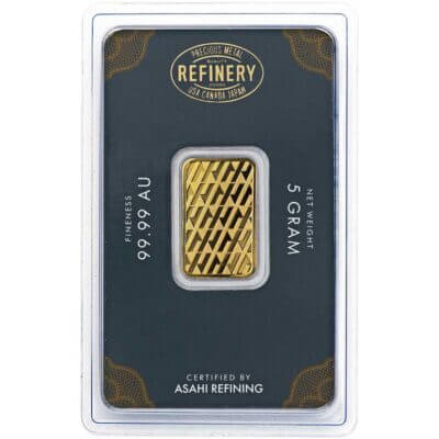 5 gram Gold Bar Asahi Refining .9999 Fine in Sealed Assay
