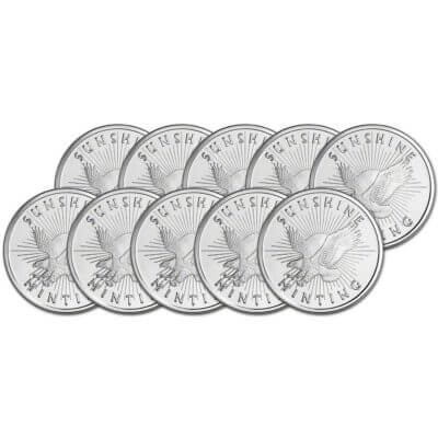 TEN (10) 1 oz. Silver Round - Sunshine Minting - .999 Fine