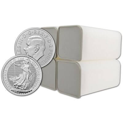 2025 Great Britain Silver Britannia £2 1 oz BU 100 Coins in 4 Tubes