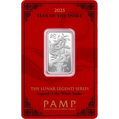 10 gram Silver Bar - PAMP Suisse - Lunar Legends White Snake .999 Fine in Assay