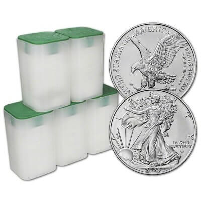 2023 American Silver Eagle 1 oz $1 5 Rolls 100 BU Coins in 5 Mint Tubes