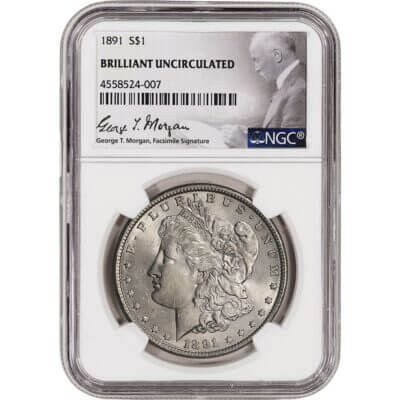 1891 US Morgan Silver Dollar $1 - NGC Brilliant Uncirculated