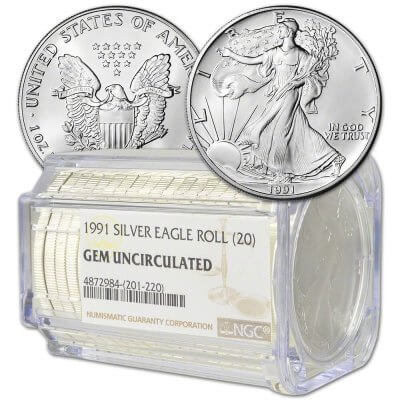 Roll of 20 - 1991 American Silver Eagle - NGC Gem Uncirculated