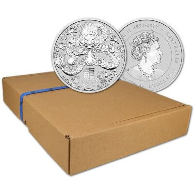 2024 P Australia Silver Lunar Coin Year of the Dragon 1 oz $1 - 1 Box 100 BU Co