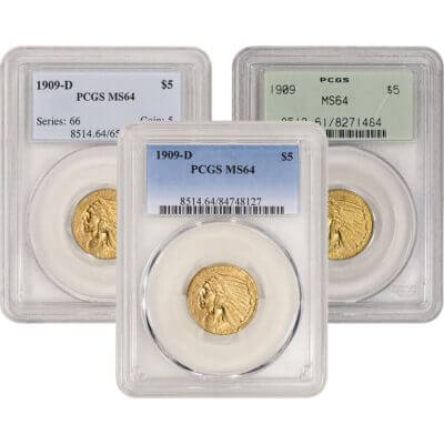 US Gold $5 Indian Head Half Eagle - PCGS MS64 - Random Date and Label