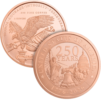2 oz. Golden State Mint Copper Round - American 250th Anniversary .999 Fine