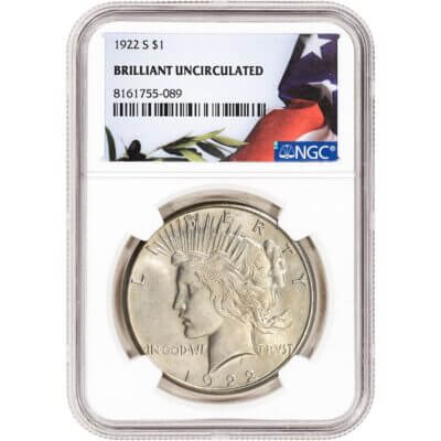 1922 S US Peace Silver Dollar $1 - NGC Brilliant Uncirculated