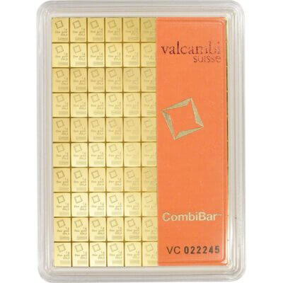 Valcambi Suisse 100 x 1 Gram Gold CombiBar (3.215 oz) with Assay Card