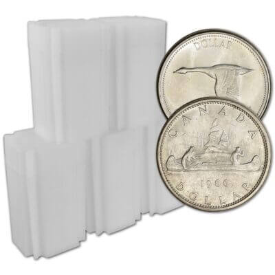 Canada Silver Dollar $1 - 0.6 oz - 100 BU Coins in 5 Rolls Tubes Random Date