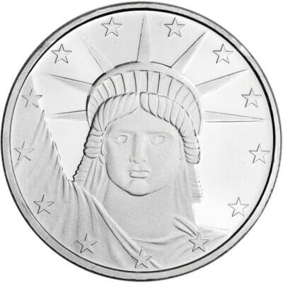 FIVE 1 oz. SilverTowne Silver Round - Lady Liberty Design - 999 Fine