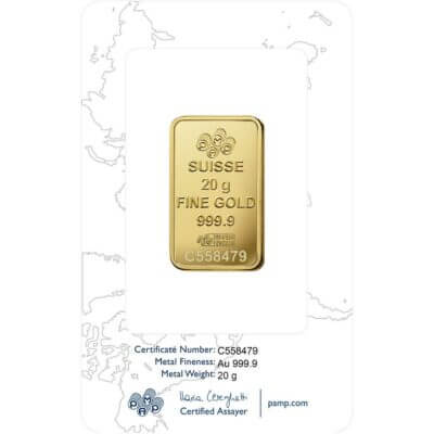 20 gram Gold Bar - PAMP Suisse - Rosa - 999.9 Fine in Sealed Assay